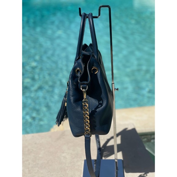Michael Kors Camden Medium Leather Drawstring Navy Satchel/Crossbody - Picture 3 of 9